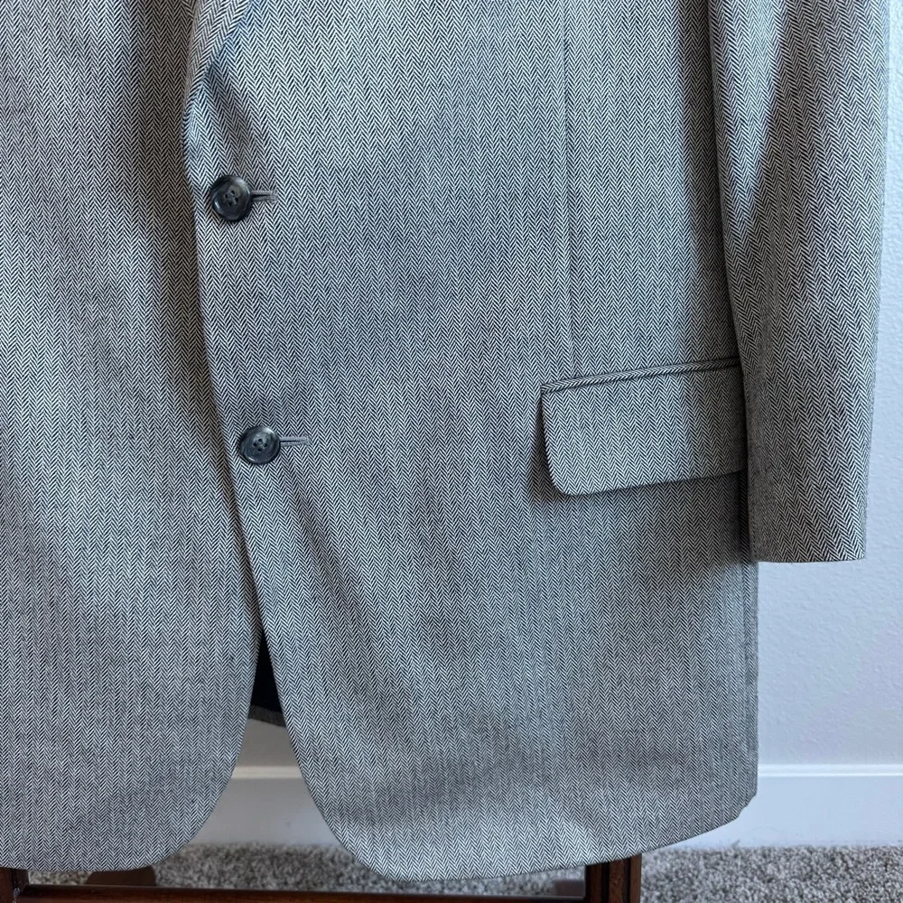 Jos. A. Bank Signature Men’s 46R L Suit Jacket Silk Camelhair Gray Herringbone